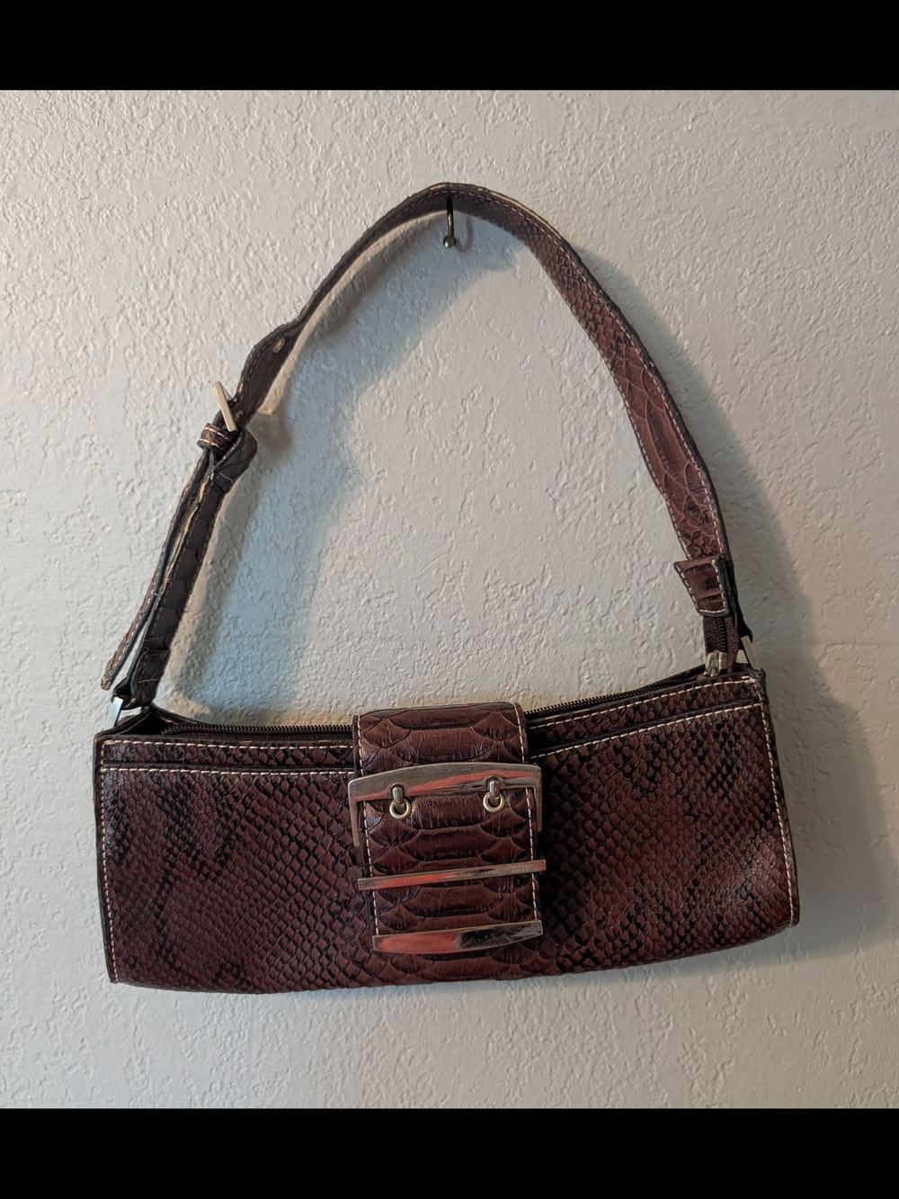 Brown Snakeskin-Pattern Shoulder Bag